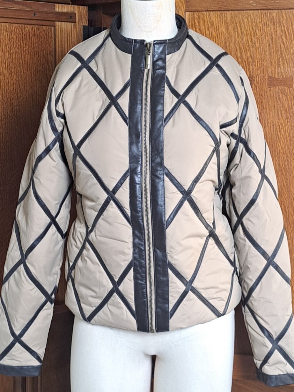Vintage Y2K bebe Down Quilted Puffer Jacket Genuine Leather Trim S